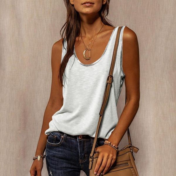 

sleeveless woman camisole t-shirts u-neck cotton loose girl tee casual fashion solid color clothes ropa mujer women's t-shirt, White