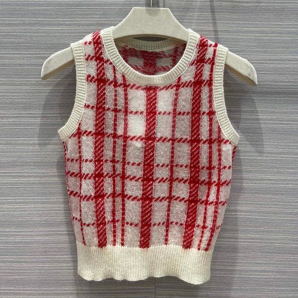 

women's tanks & camis vintage plaid blend knitted vests for women gilet female o-neck fashion breathable sleeveless lady 2, White