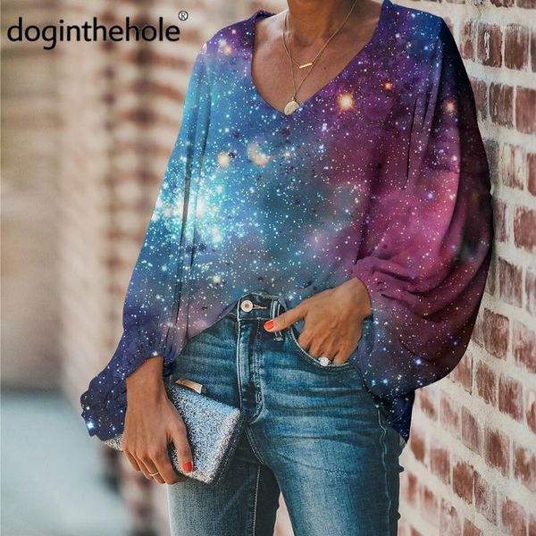 

galaxy print women chiffon blouse 2021 female long sleeve patchwork shirts comfortable loose brand designer women's blouses &, White