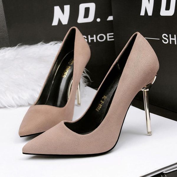 

dress shoes 2021 concise ol office lady high heels autumn flock women's pointed shallow party pump women, Black