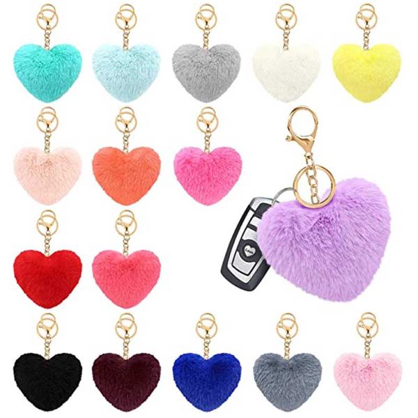 

artificial fuzzy ball key ring fashion heart shape pompom keychain faux fluffy plush keyfobs jewelry bag beautiful accessories kimter-p16fa, Slivery;golden