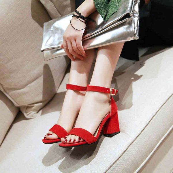 

sandals ochanmeb summer small size 32 33 woman faux suede soft sandals shoes women block high heels ankle strap buckled 3vqz, Black