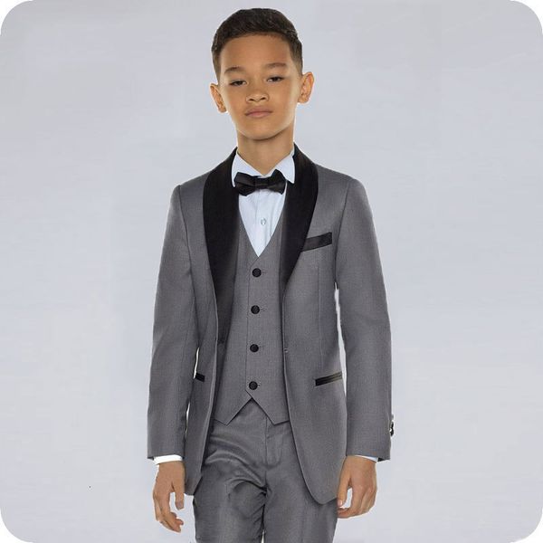 

men's suits & blazers custom made grey boy wedding black shawl lapel slim fit kids blazer costume marriage child 3piece jacket pan, White;black