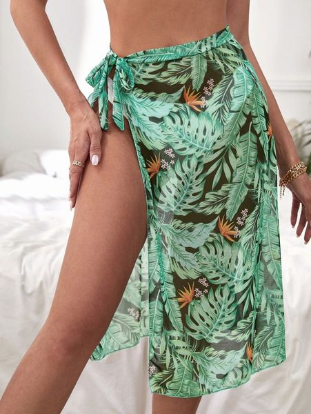 

tropical print tie side cover up v1uo#, White;black