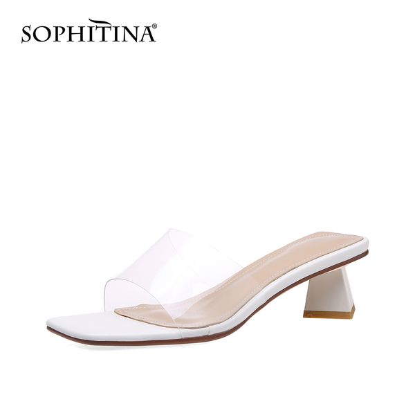 

sophitina women's sandals special heels transparent square toe yellow white summer fashion female womens shoes po658 210513, Black