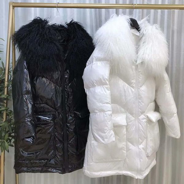 

women's down & parkas jacket 2021 women coat winter parka real sheep fur collar oversized warm outerwear casual female clothes1, Black