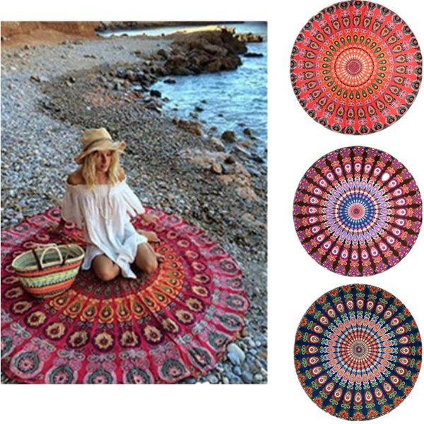 

scarves 1pc vintage style round shape chiffon anti-sunlight shawl printed beach towel outdoor yoga mat women, Blue;gray