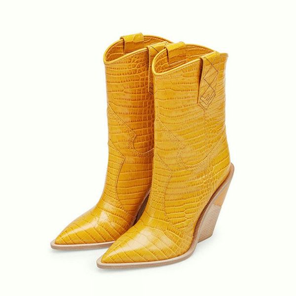 

boots brand cowboy for women ankle wedge high heeled short western snake print winter yellow white beige black