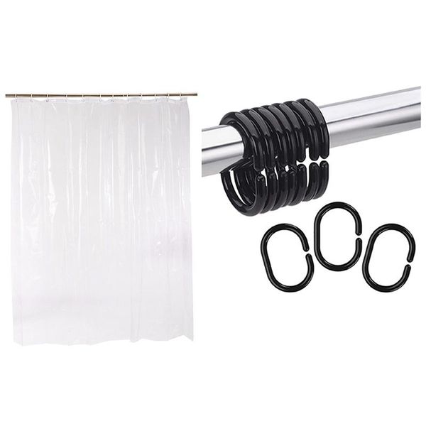 

shower curtains 1set clear curtain liner with hooks & 24 pcs rings plastic