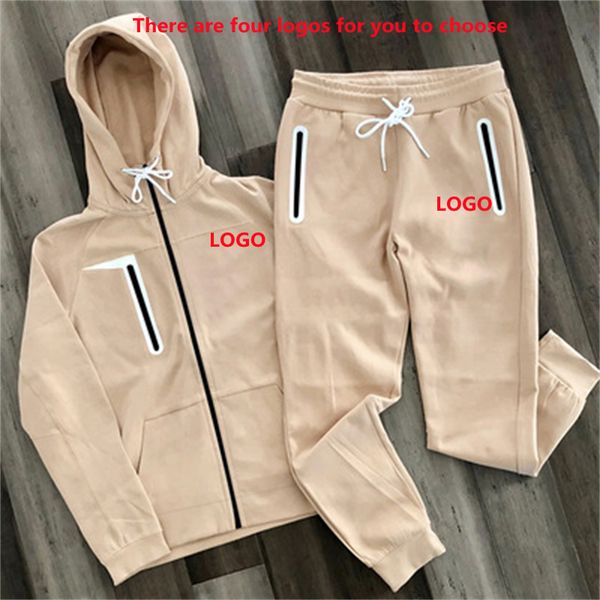 

mens solid letter printing tracksuits fashion trend cardigan zipper hooded trousers suits designer male brand fitness two piece sets, Gray