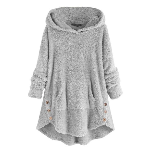 

women's hoodies & sweatshirts women fleece winter warm asymmetrical button hem plus size sweatshirt oversized hoodie dress pockets suda, Black