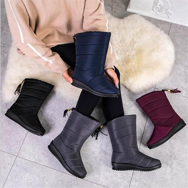 

boots 2021 winter classic large women's snow slope heel tassel waterproof anti slip warm cotton shoes1, Black