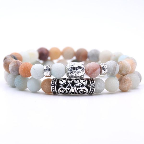 

charm bracelets buddha head natural stone howlite t-urquoise lava amazonite beaded mala bracelet set couples, Golden;silver