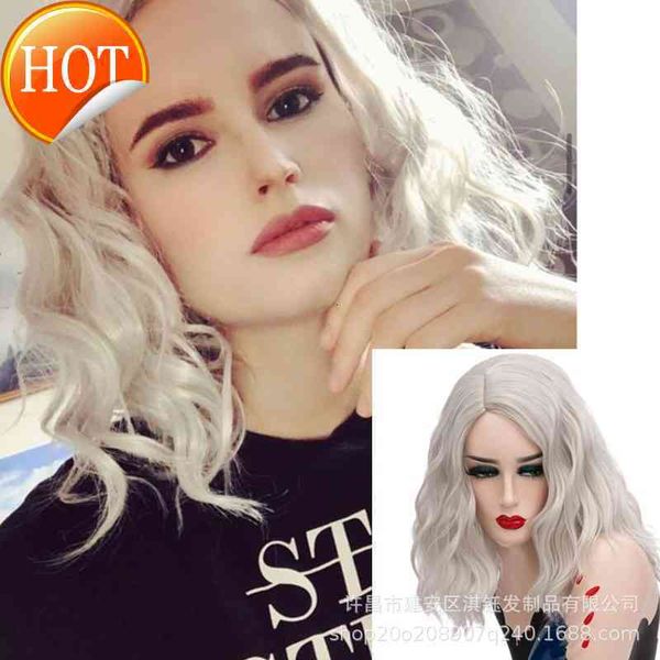

wig female fashion full head set short curly hair medium and long wig hat, Black