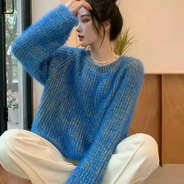 

women's sweaters zcwxm winter sweater women long sleeve loose 2021 pullover contrast color lazy korean style o neck thickened, White;black