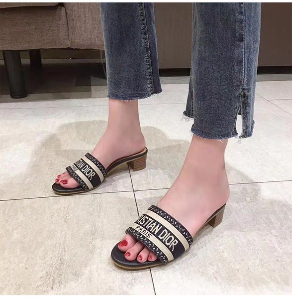 

slipper 2020 new slippers for women to wear fashion high heel sandalszly, Black