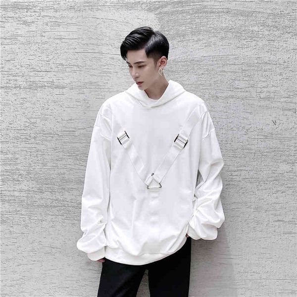 

men's jackets men ribbon splice long sleeve pullover hooded sweatshirt male women couple streetwear hip hop white black hoodie tney, Black;brown