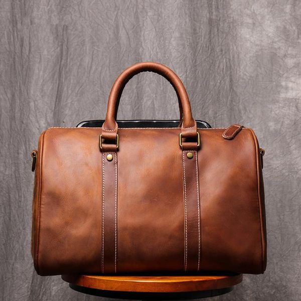 

duffel bags vintage handmade genuine leather travel bag men and women handbag fitness messenger shoulder for 12.2 inch laptop