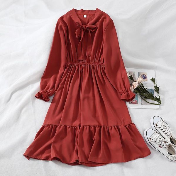 

casual dresses women summer lantern sleeve lace up bandage strap ruffles bow dress female pullover elastic slim high waist chiffon cake, Black;gray