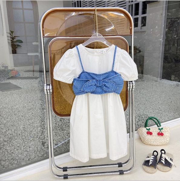 

clothing sets 2021 girls 2 pcs set denim vest+denim cotton summer fashion kids suits 2-7 years co121, White