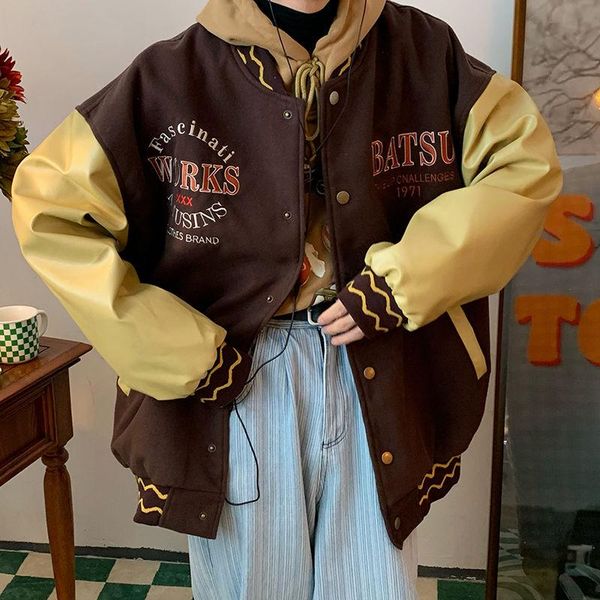 

women's jackets letters for women 2021 winter clothes american leather stitching baseball uniform jacket female couple, Black;brown