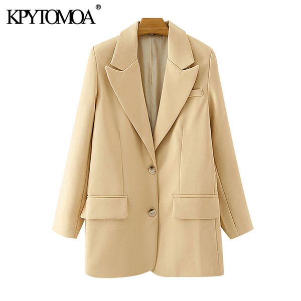 

women fashion single breasted loose fitting blazer coat vintage long sleeve pockets female outerwear chic 210416, White;black