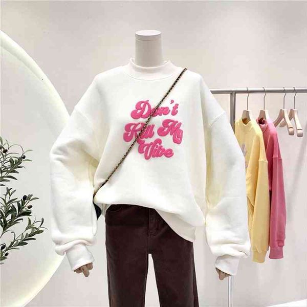 

kpop fashion letter oversized sweatshirts vintage 90s crewneck long sleeve loose hoodie coat girl white pink autumn outfits lady, Black