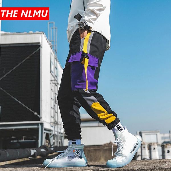 

men's pants hip hop joggers men casual ribbon design track pant mens streetwear sweatpants trousers harajuku 2021 clothing wg302, Black