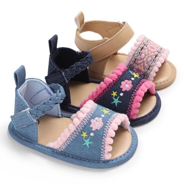 

first walkers summer baby girls flowers print embroidery breathable anti-slip soft soled shoes