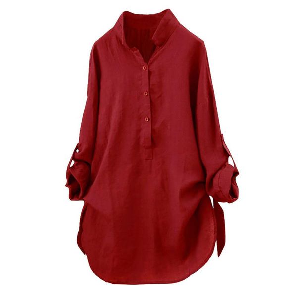 

women's blouses & shirts women autumn loose button long sleeve shirt dress blouse plus size casual solid cotton tunic blusas, White