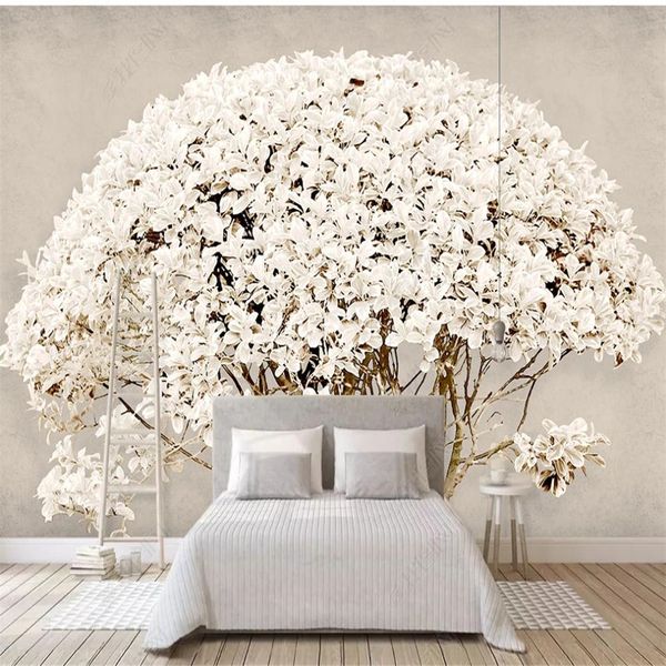

Modern wallpaper minimalist abstract three-dimensional big tree nordic 3d background wall mural, White