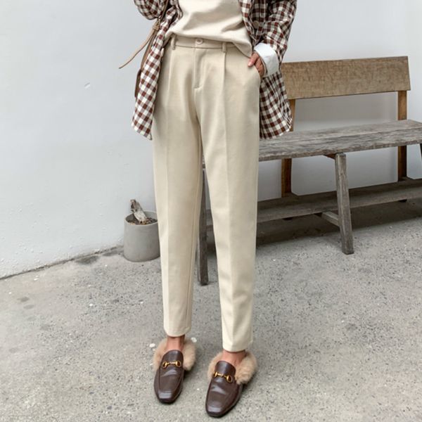 

autumn winter fashion women woolen pants high waist harem elegant trousers female warm women's ankle-length wool 210423, Black;white