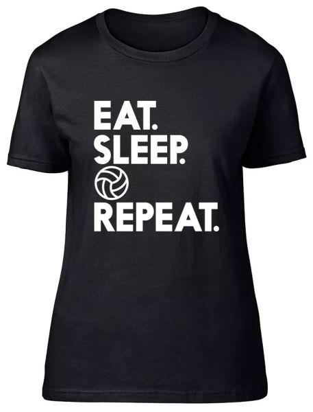 

eat sleep netball repeat fitted womens ladies t shirt, White;black