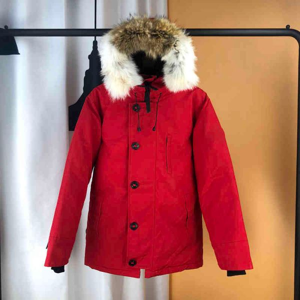 

men's down & parkas canadian style and women's big fur collar white goose jacke oy72, Black