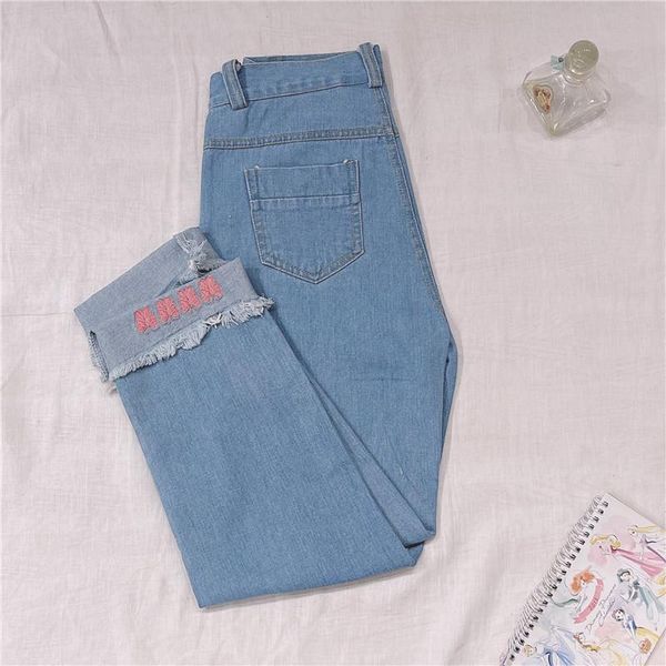 

japanese mori straight leg pants girl spring autumn preppy sweet cute soft sister butterfly embroidery trousers women jeans women's & c, Black;white