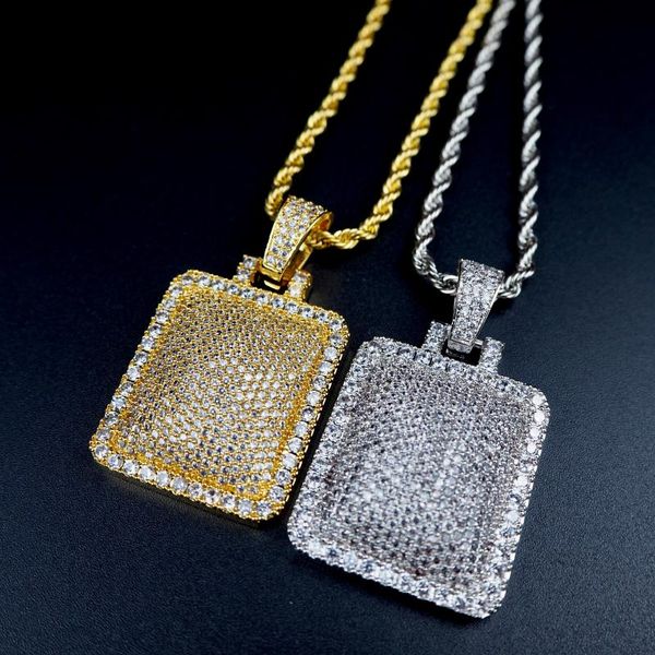 

pendant necklaces zircon inlaid square necklace for both men and women, Silver