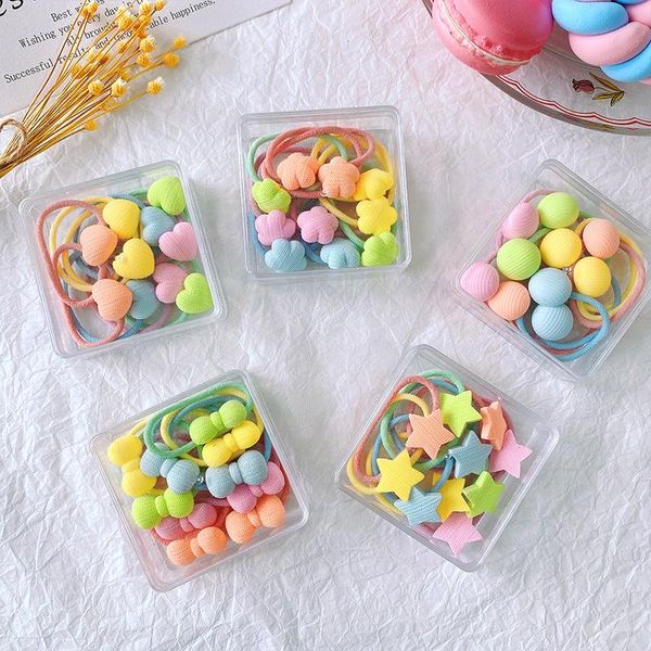 

hair accessories 10pcs/set cartoon flower elastic rope girl ties rubber tie scrunchie headwear sweet children's headband ponytail holde, Slivery;white