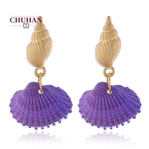 

shell earrings for women 5 color stud sea summer beach jewelry bohemian c31, Golden;silver