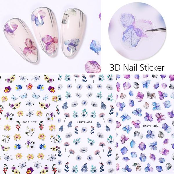 

stickers & decals flower floral 3d nail art butterfly pattern transfer decal manicuring decoration design tips paper slider, Black