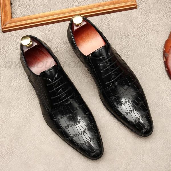 

dress shoes italian men genuine calf leather black business office pointed toe lace-up brogue oxford wedding for hbmv