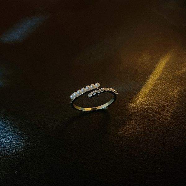 

japanese and korean fashion pearl female simple personality diamond ring, Silver