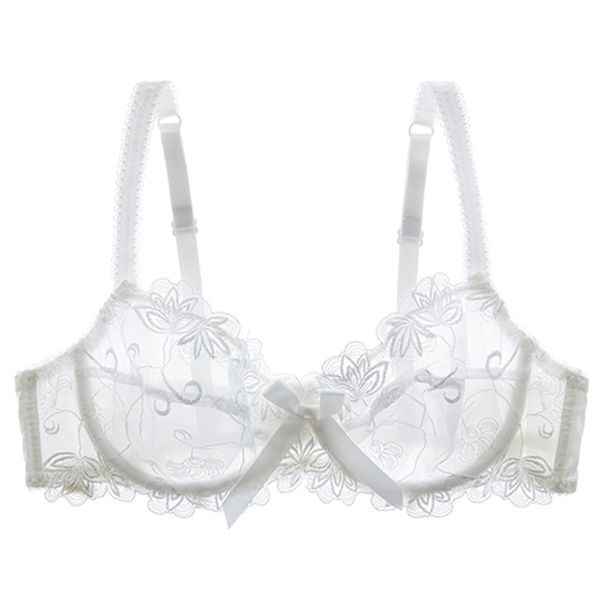 

shaonvmeiwu lace embroidery ultra-thin transparent bra ultra-thin plus size unlined underwear a b c d cup 210623, Red;black
