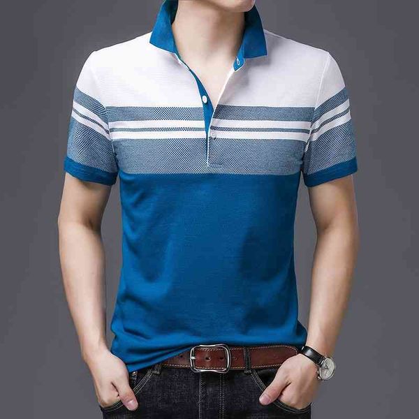 

2021 summer new lapel stripe short sleeve t-shirt trend casual poio men's wear, White;black