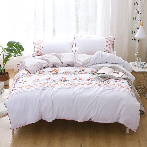 

bedding sets 3pcs  king size set 100% cotton duvet cover pillowcases luxury embroidery bed white home textile