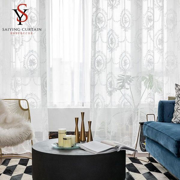 

luxury white lace tulle window curtains for living room europe floral sheer voile curtain bedroom kitchen girl drapes blinds &
