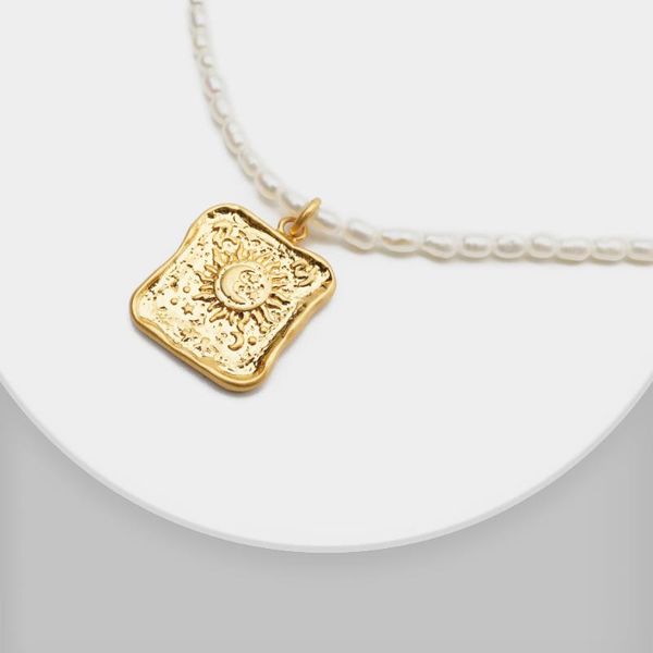 

pendant necklaces j29 sun moon necklace natural pearl square gold for women fashion, Silver