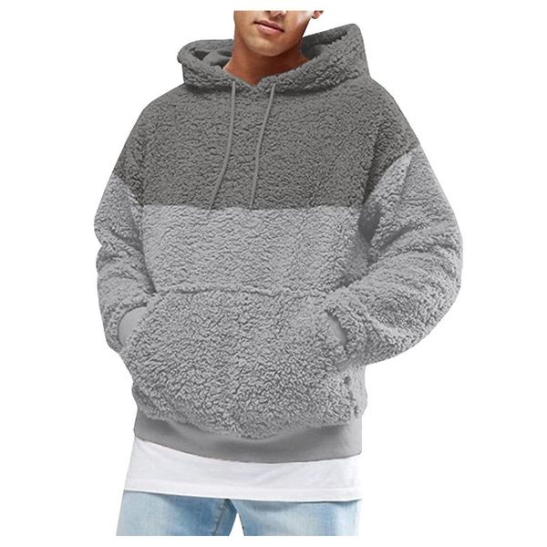 

men's hoodies & sweatshirts men fuzzy pullover hoodie sweatshirt long sleeve sport front pocket fall outwear sudaderas con capucha, Black