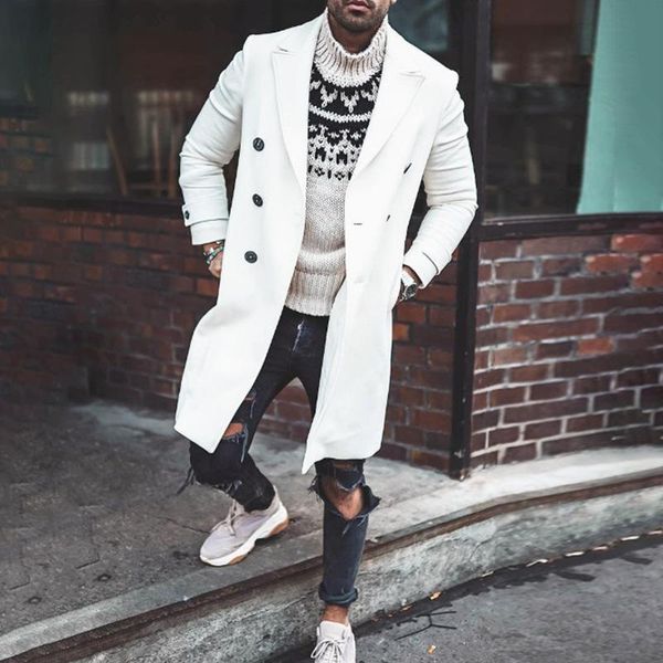 

men's wool & blends 2021 autumn winter man coats slim mid-length lapel buttons thicken outdoor simple all-match fashion casual overcoat, Black