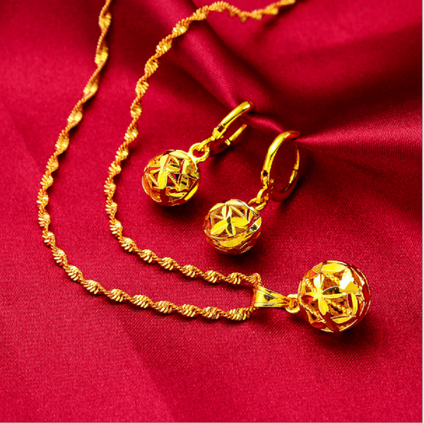 

designer necklace ethiopian specific character necklace pendant earring hollow out set joias ouro 24 k yellow fine gold color gf jewelry afr, Silver