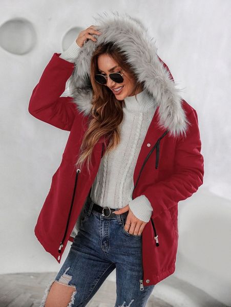 

solid zip up hooded parka coat g7kr#, Black